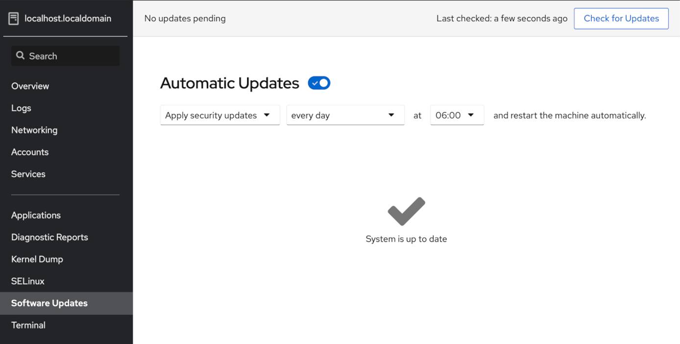 CentOS Automatic Update Screen CentOS Cockpit Automatic Update Screen