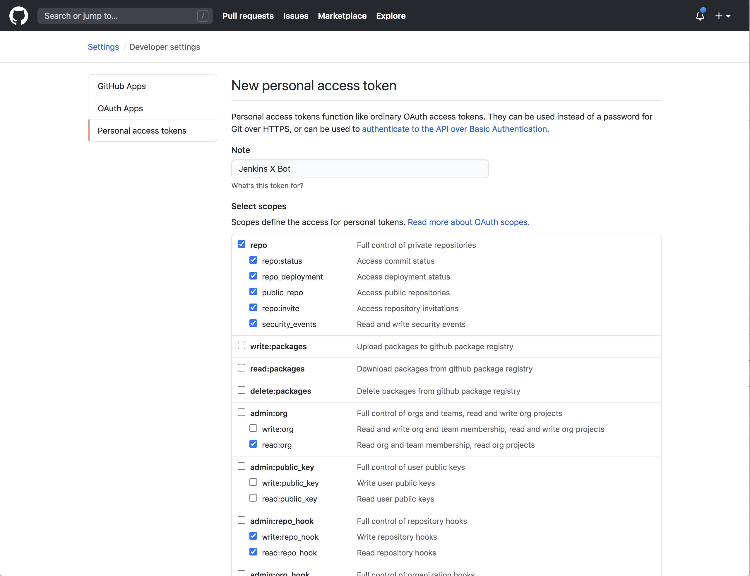 Creating an API token on GitHub Creating an API token on GitHub
