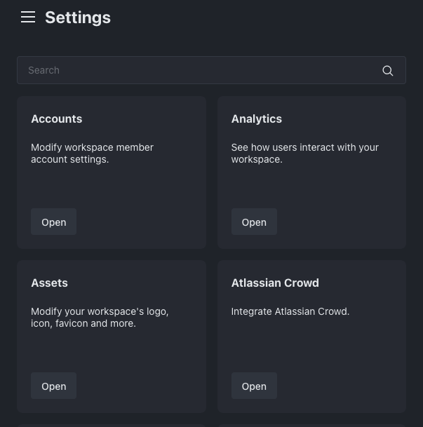 Rocket.Chat settings page Rocket.Chat settings page