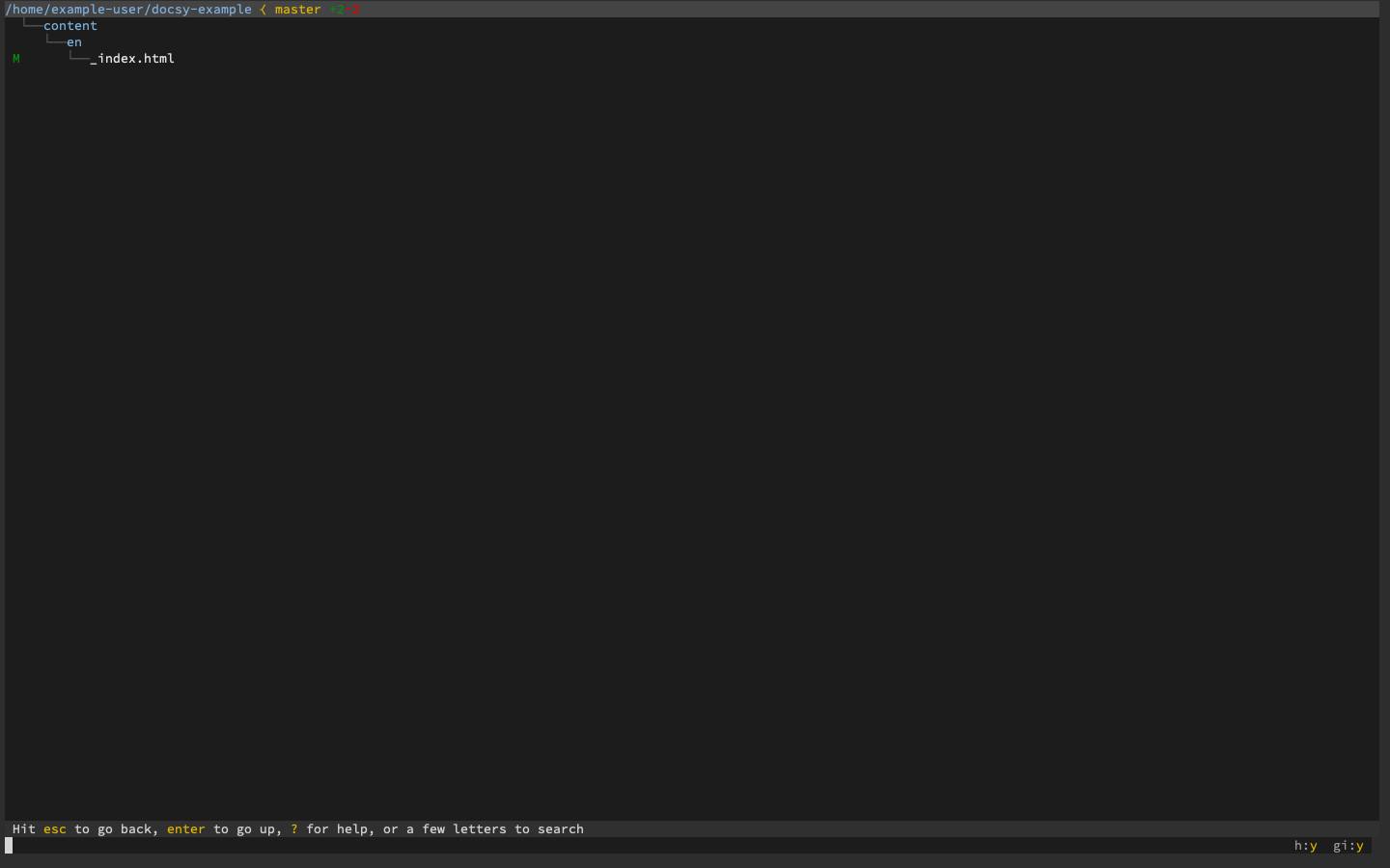 A broot directory tree isolating modified files in a Git repository A broot directory tree isolating modified files in a Git repository