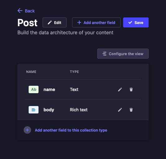 Strapi with a completed Post collection