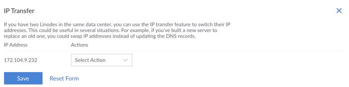 The IP Transfer menu in Cloud Manager