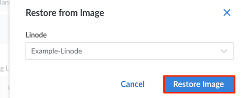 The Restore from Image panel in Cloud Manager